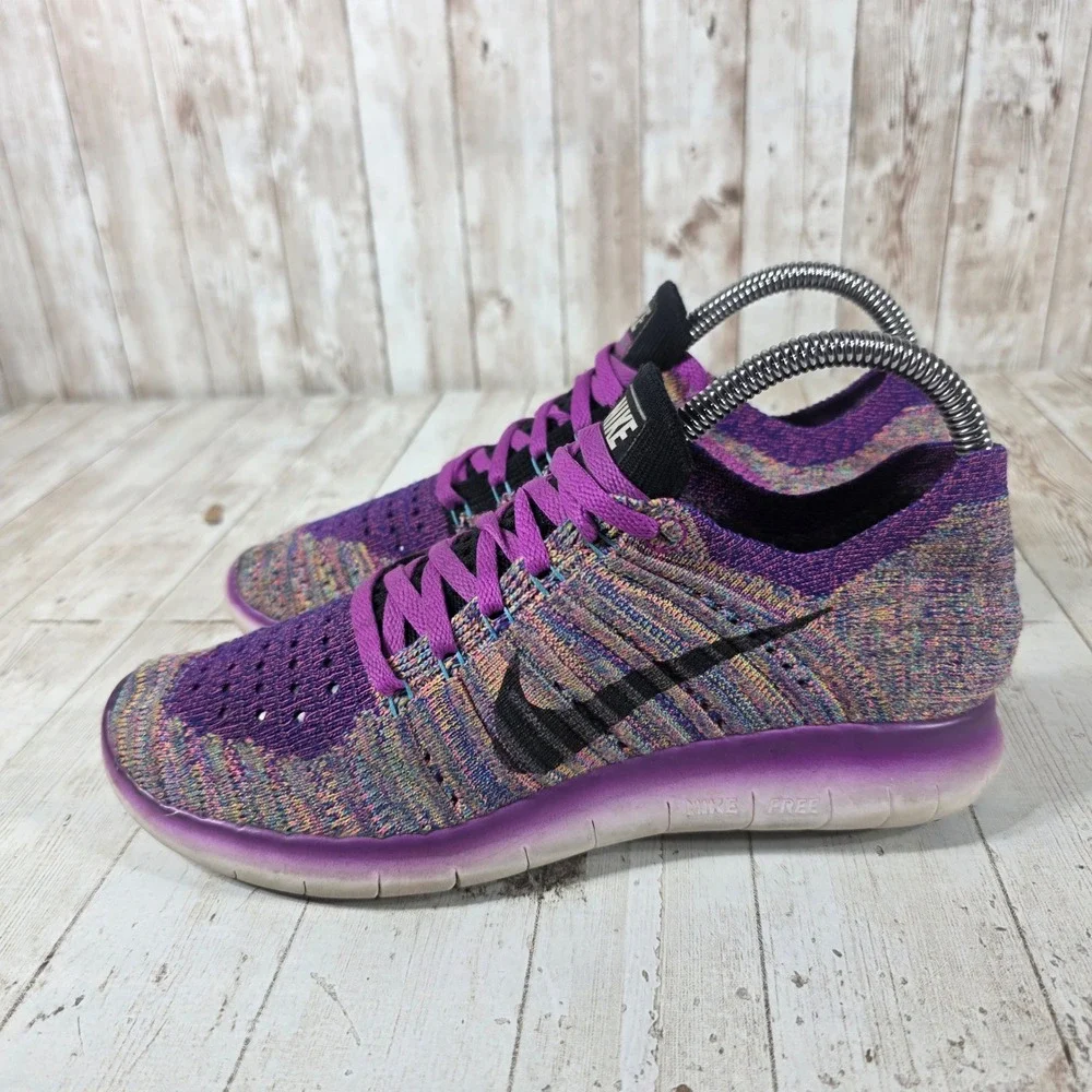 Nike Free RN Flyknit Womens Running Shoes Purple Multicolor 831070-500‎ Size 7
